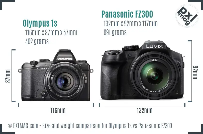 Olympus 1s vs Panasonic FZ300 size comparison