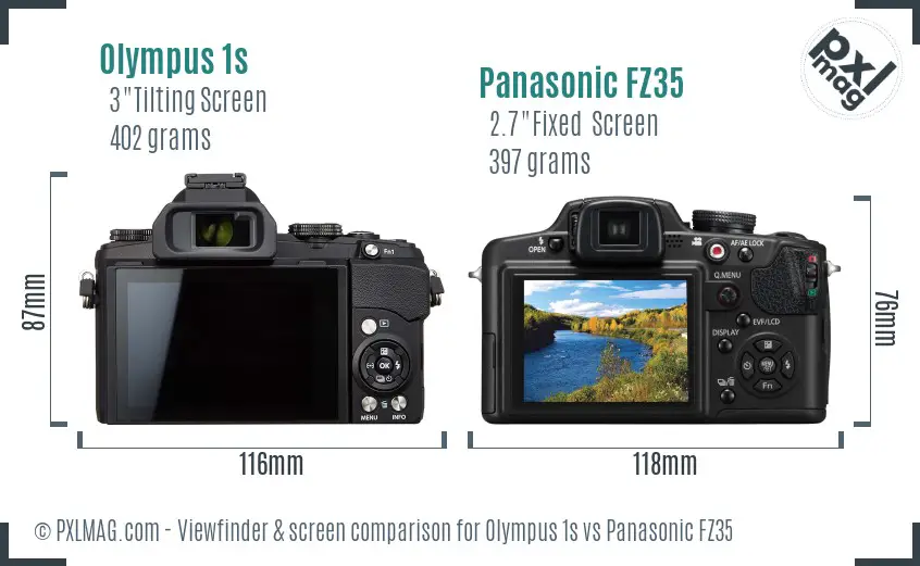 Olympus 1s vs Panasonic FZ35 Screen and Viewfinder comparison