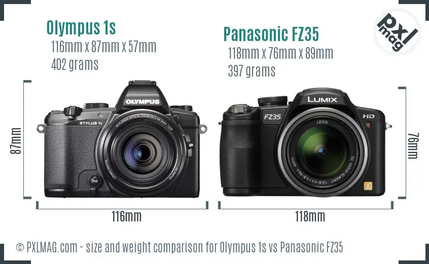 Olympus 1s vs Panasonic FZ35 size comparison