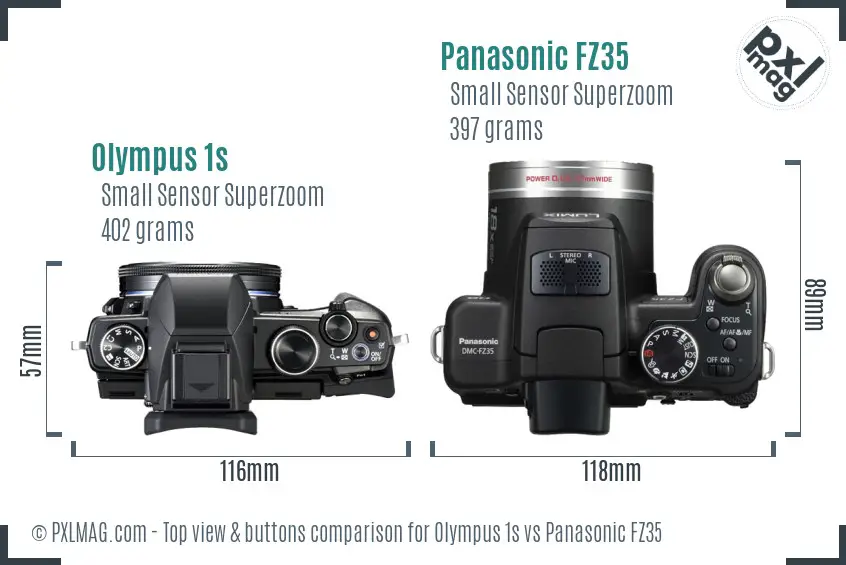 Olympus 1s vs Panasonic FZ35 top view buttons comparison