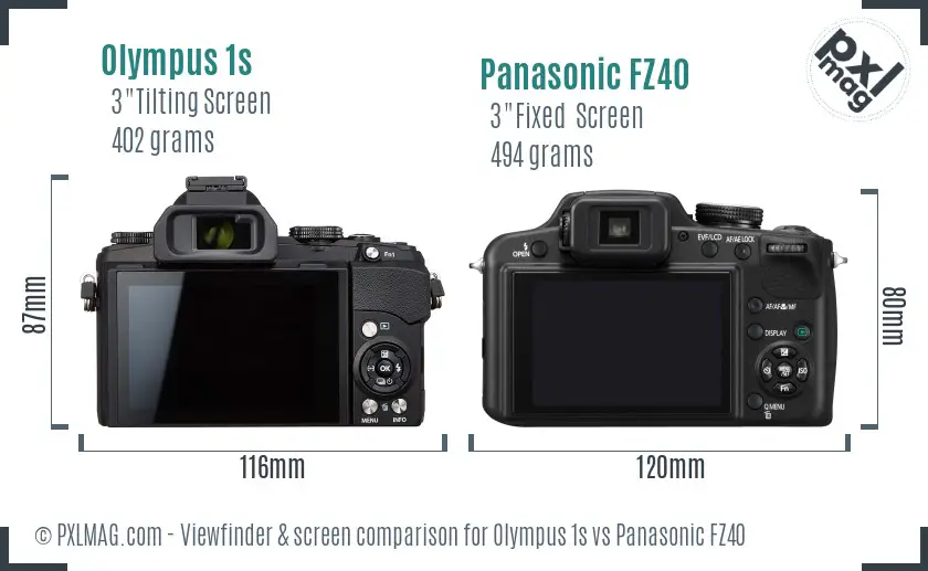Olympus 1s vs Panasonic FZ40 Screen and Viewfinder comparison