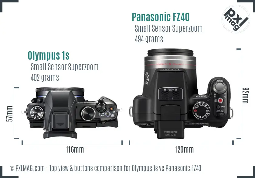 Olympus 1s vs Panasonic FZ40 top view buttons comparison
