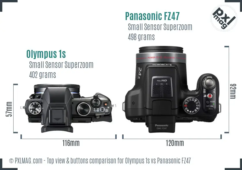 Olympus 1s vs Panasonic FZ47 top view buttons comparison
