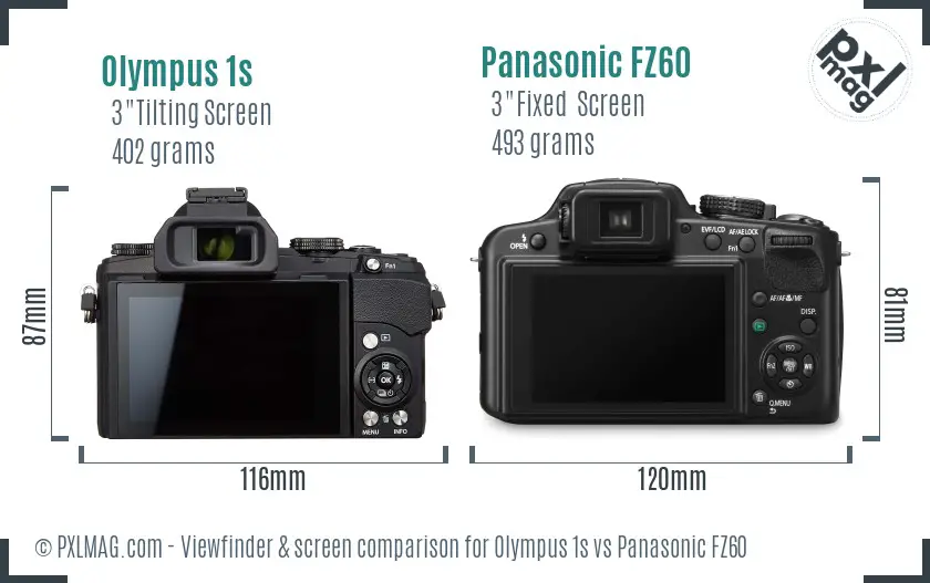 Olympus 1s vs Panasonic FZ60 Screen and Viewfinder comparison