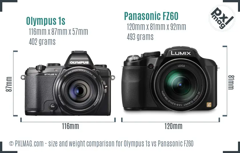 Olympus 1s vs Panasonic FZ60 size comparison