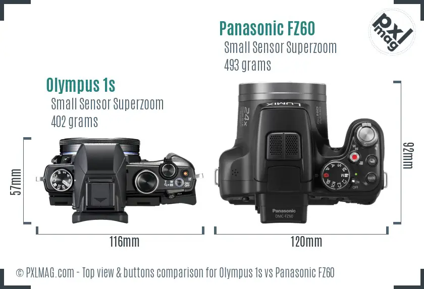 Olympus 1s vs Panasonic FZ60 top view buttons comparison