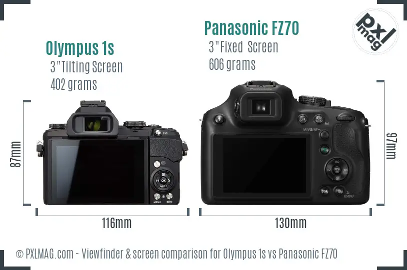 Olympus 1s vs Panasonic FZ70 Screen and Viewfinder comparison