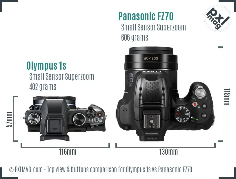 Olympus 1s vs Panasonic FZ70 top view buttons comparison