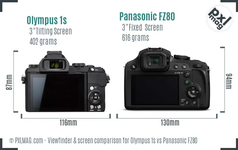 Olympus 1s vs Panasonic FZ80 Screen and Viewfinder comparison