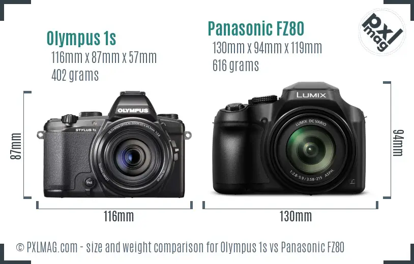 Olympus 1s vs Panasonic FZ80 size comparison
