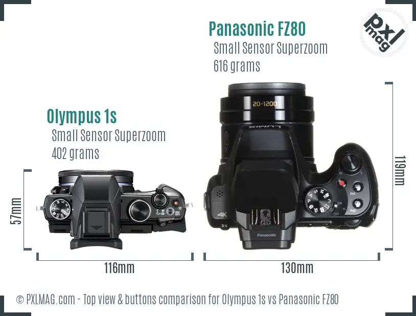 Olympus 1s vs Panasonic FZ80 top view buttons comparison