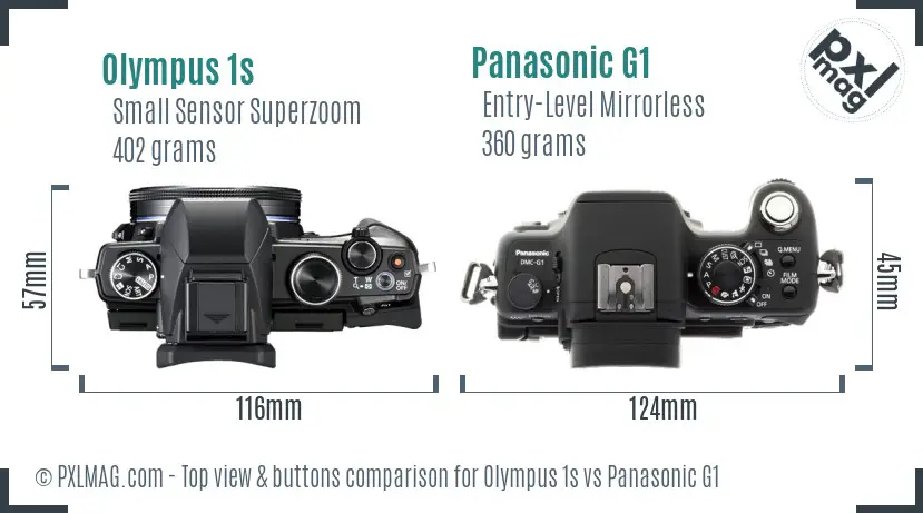Olympus 1s vs Panasonic G1 top view buttons comparison