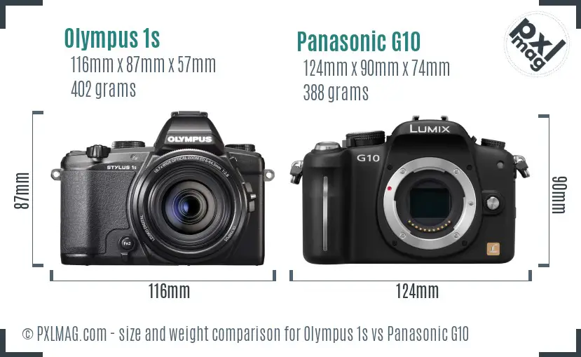 Olympus 1s vs Panasonic G10 size comparison