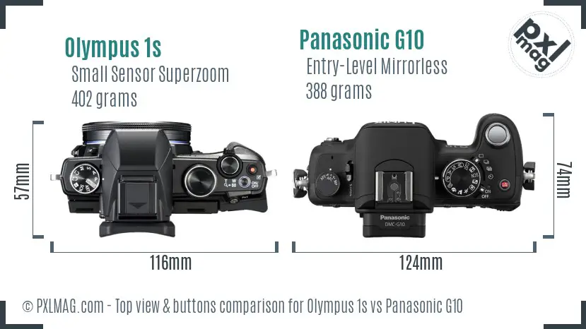 Olympus 1s vs Panasonic G10 top view buttons comparison