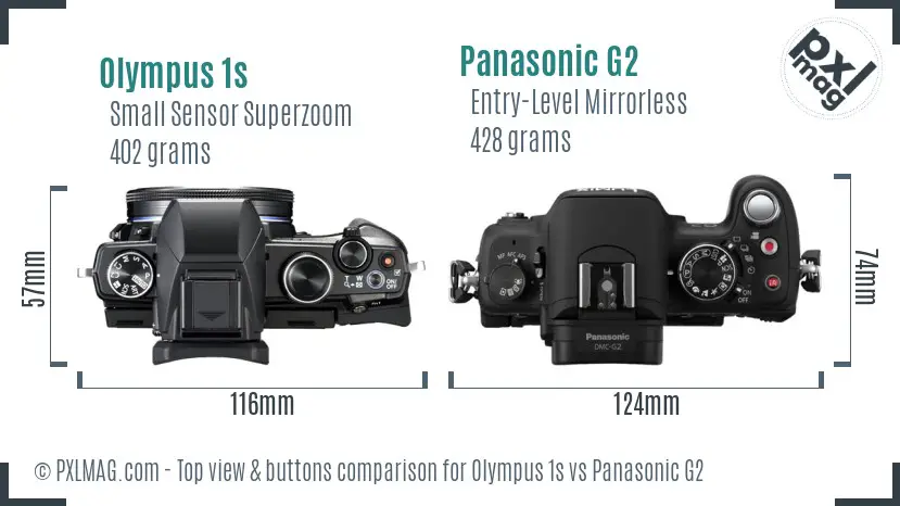 Olympus 1s vs Panasonic G2 top view buttons comparison