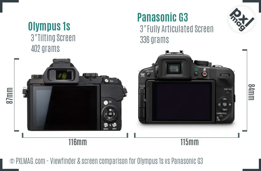 Olympus 1s vs Panasonic G3 Screen and Viewfinder comparison