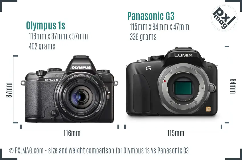 Olympus 1s vs Panasonic G3 size comparison
