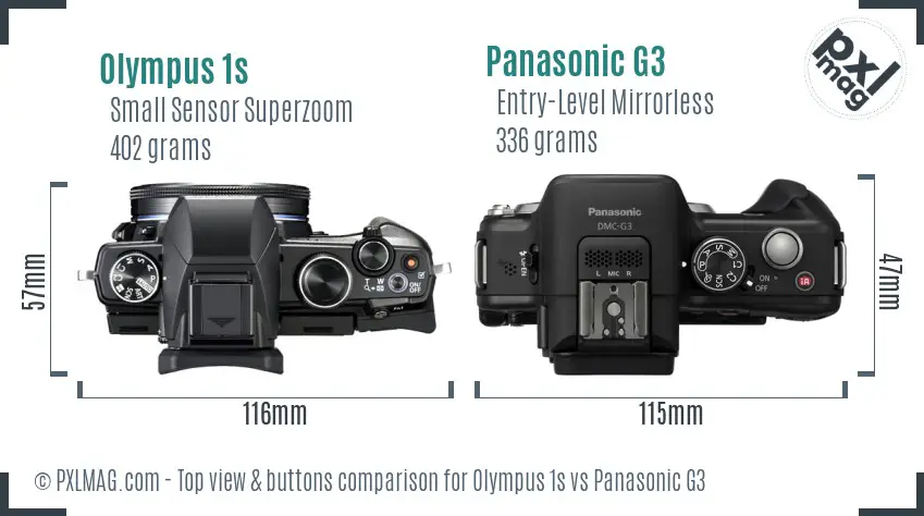 Olympus 1s vs Panasonic G3 top view buttons comparison
