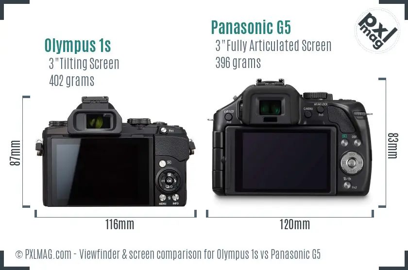 Olympus 1s vs Panasonic G5 Screen and Viewfinder comparison
