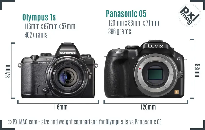Olympus 1s vs Panasonic G5 size comparison