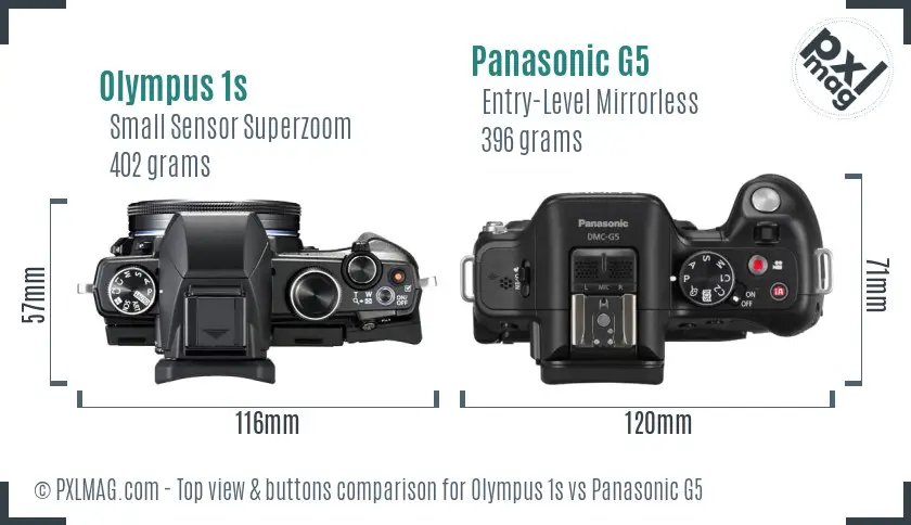 Olympus 1s vs Panasonic G5 top view buttons comparison