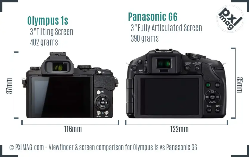 Olympus 1s vs Panasonic G6 Screen and Viewfinder comparison