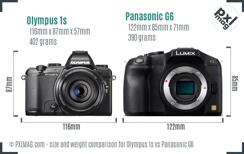 Olympus 1s vs Panasonic G6 size comparison