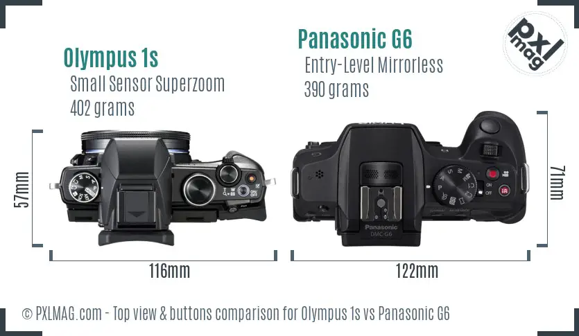 Olympus 1s vs Panasonic G6 top view buttons comparison