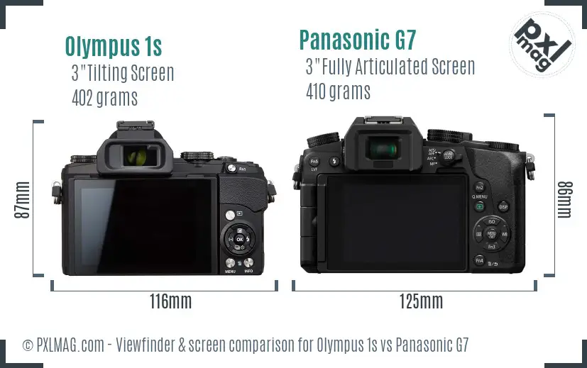 Olympus 1s vs Panasonic G7 Screen and Viewfinder comparison