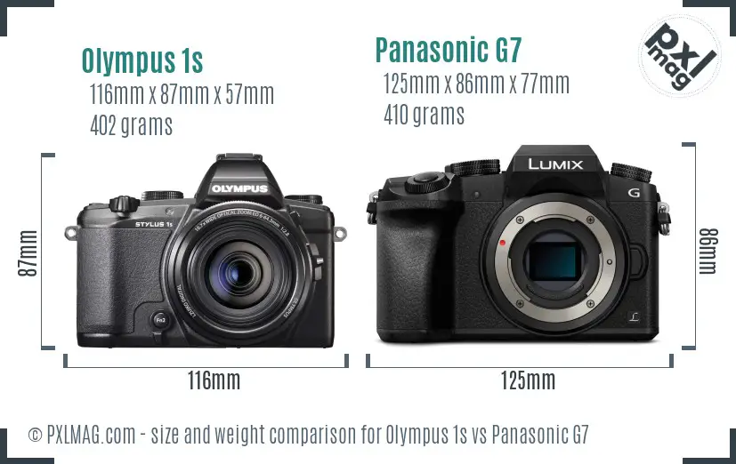 Olympus 1s vs Panasonic G7 size comparison