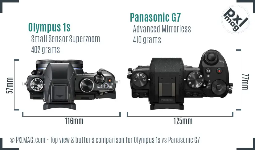 Olympus 1s vs Panasonic G7 top view buttons comparison