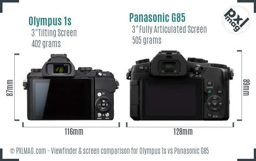 Olympus 1s vs Panasonic G85 Screen and Viewfinder comparison