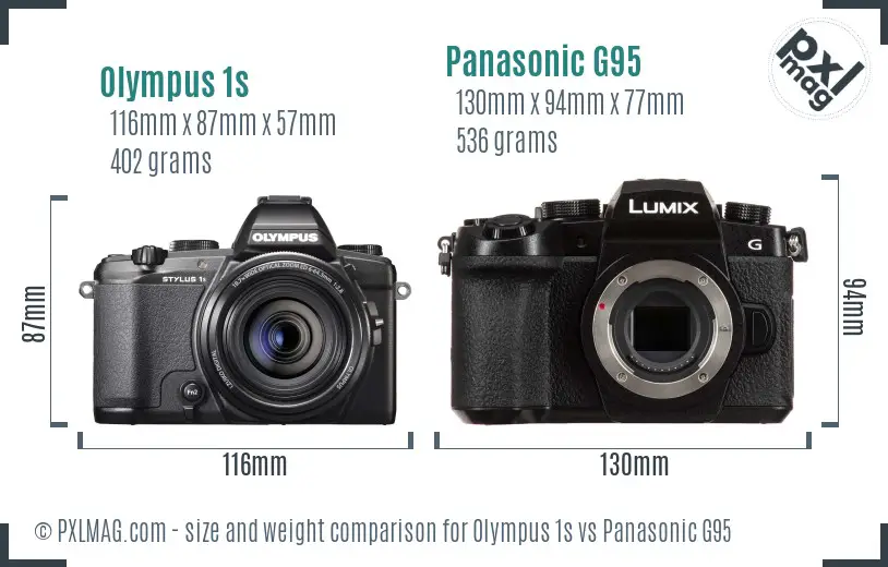 Olympus 1s vs Panasonic G95 size comparison