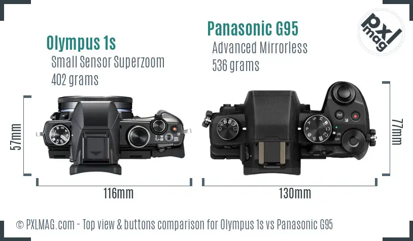 Olympus 1s vs Panasonic G95 top view buttons comparison