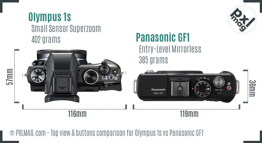 Olympus 1s vs Panasonic GF1 top view buttons comparison