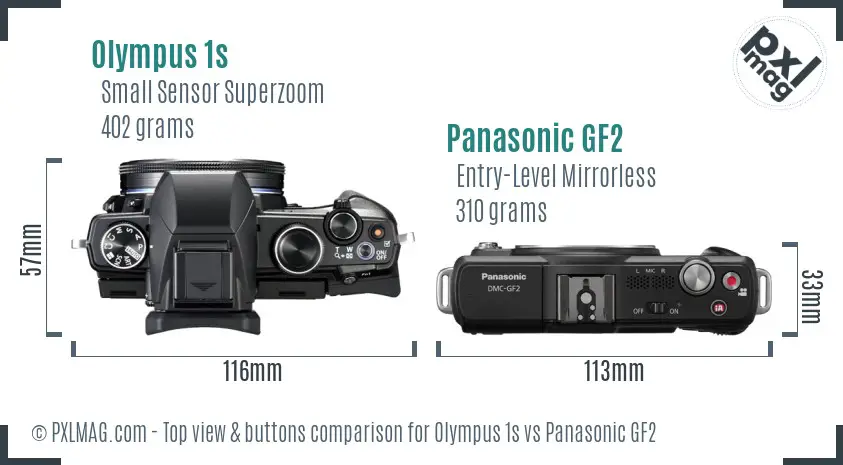 Olympus 1s vs Panasonic GF2 top view buttons comparison