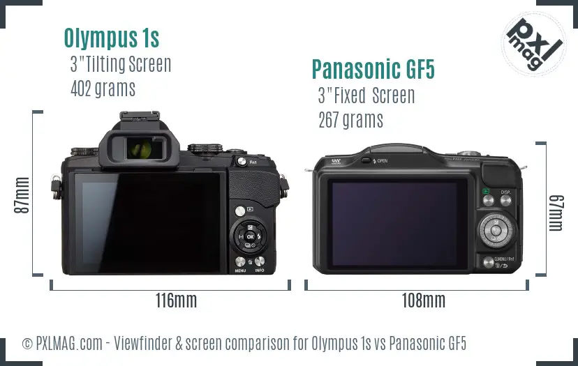 Olympus 1s vs Panasonic GF5 Screen and Viewfinder comparison