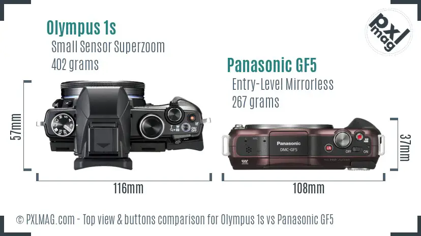 Olympus 1s vs Panasonic GF5 top view buttons comparison