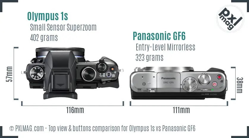 Olympus 1s vs Panasonic GF6 top view buttons comparison