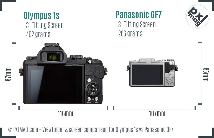 Olympus 1s vs Panasonic GF7 Screen and Viewfinder comparison