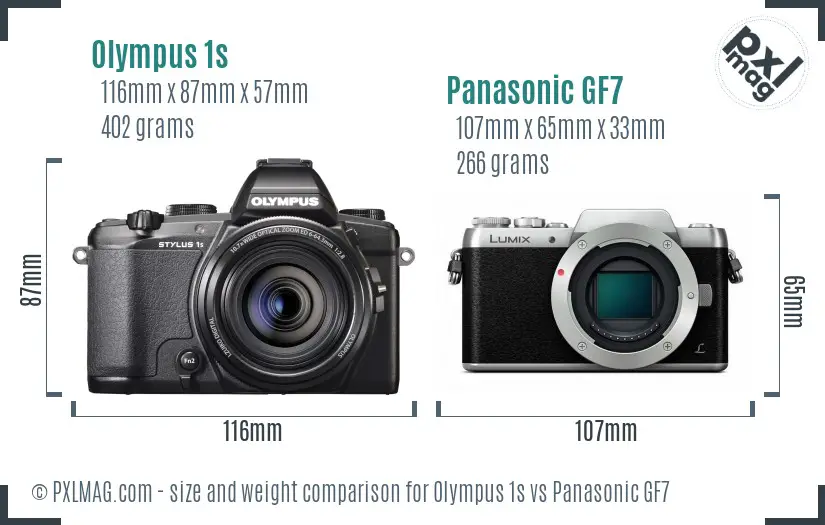 Olympus 1s vs Panasonic GF7 size comparison