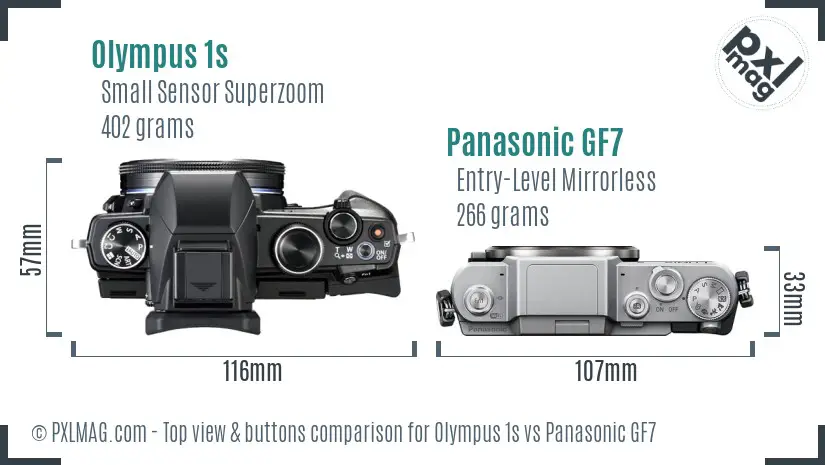 Olympus 1s vs Panasonic GF7 top view buttons comparison