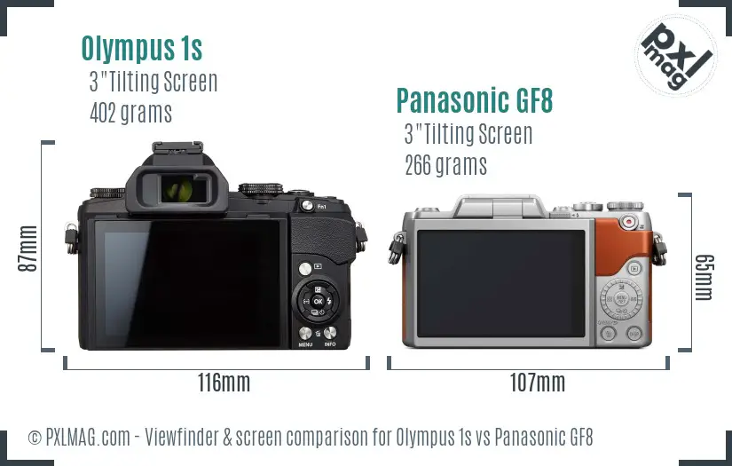 Olympus 1s vs Panasonic GF8 Screen and Viewfinder comparison