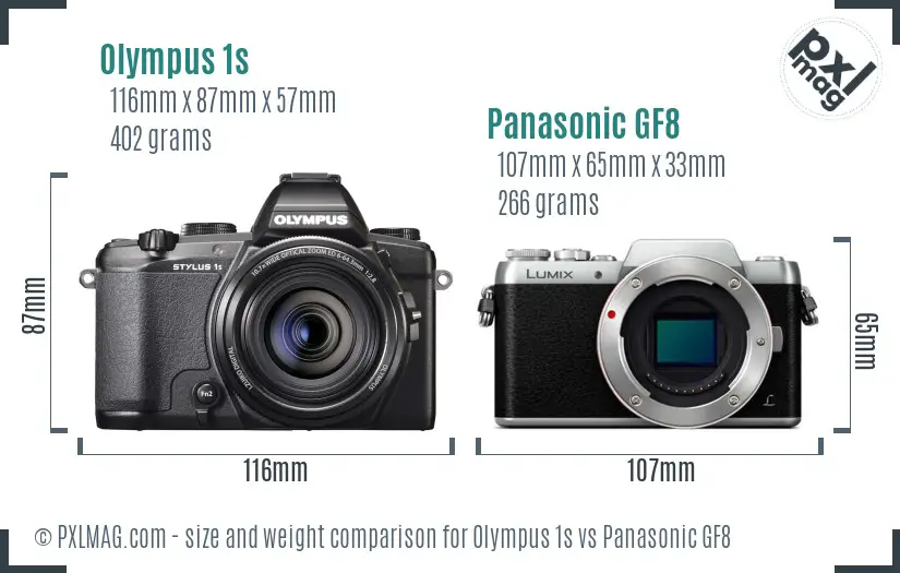Olympus 1s vs Panasonic GF8 size comparison