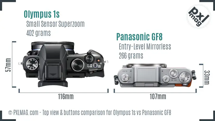 Olympus 1s vs Panasonic GF8 top view buttons comparison