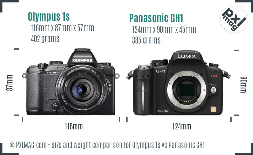 Olympus 1s vs Panasonic GH1 size comparison