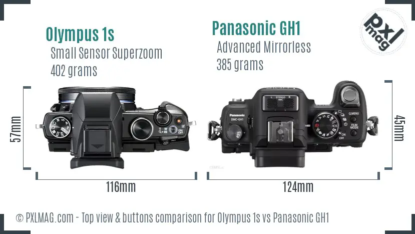 Olympus 1s vs Panasonic GH1 top view buttons comparison