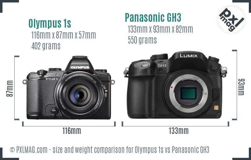 Olympus 1s vs Panasonic GH3 size comparison