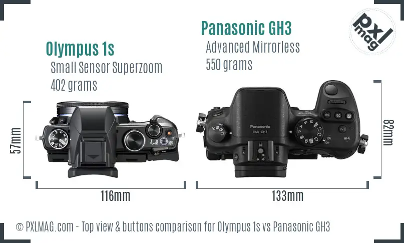 Olympus 1s vs Panasonic GH3 top view buttons comparison