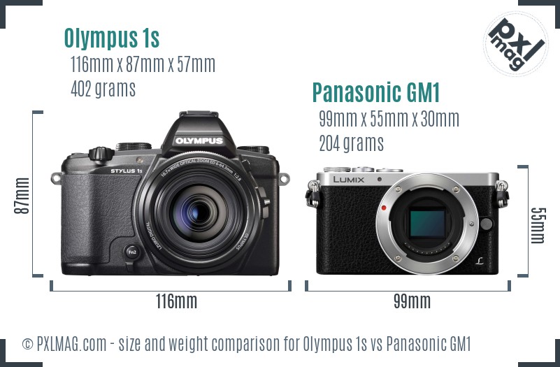 Olympus 1s vs Panasonic GM1 size comparison